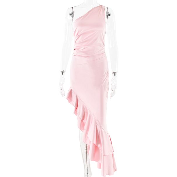 Women's Clothing Fashion Sexy Oblique Shoulder Sleeveless Hip Skirt Backless High Slit Hot Girl Slim Dress_ecoleips.com