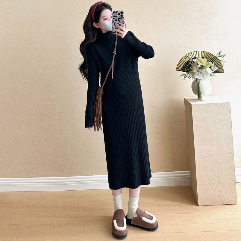 Autumn Winter New Korean Fashion Open Button Beaded Heart Vest 2-Piece Knitted Maternity Dress_ecoleips.com