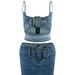 51060 Fashion Adjustable Buckle Stretch Casual Denim Set Two-Piece Women's Clothing_ecoleips.com