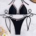 Women's Sexy Lace-Up Bikini Set Two-Piece Swimsuit Lace Edge Bow Design Polyester_ecoleips.com