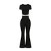 Aria Basics 2026 Spring/Summer New European And American Cross-Border Bell-Bottom Pants High-Waisted Cropped Top Short-Sleeve_ecoleips.com