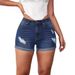 Cross-border European And American Women's Clothing 2024 Summer New Fashion Casual Ripped Denim Shorts With Rolled Edges_ecoleips.com