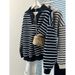 Real Shot Of Foreign Trade Hong Kong Half-zip Polo Collar Striped Sweatshirt For Women, Spring And Autumn Thin Loose_ecoleips.com