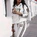 Women's Letter Print Hoodie And Jogger Set - Casual Fleece-Lined Sweatsuit With Long Sleeve, Relaxed Fit For Fall/Winter Gym Lounge (White, S-Xxl)_ecoleips.com