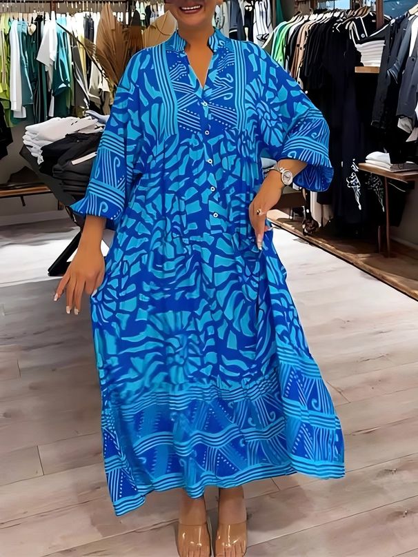 Women's Clothing Summer New Fashion Women's Clothing Printed Loose Large Size Dress Long Skirt_ecoleips.com