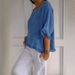 Women's Clothing Summer Short Sleeved Round Neck Cotton And Linen Solid Color Loose Version Shirt_ecoleips.com