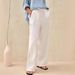 Women's Clothing Women's Comfortable Linen Straight Leg Pants Spring Elastic Waist Artistic Style Solid Color Versatile Casual Bottoms_ecoleips.com