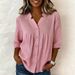 Voya Women's Temperament Knitted Hollow Splicing V-neck Button Cardigan Mid Sleeved Shirt Top Pink_ecoleips.com