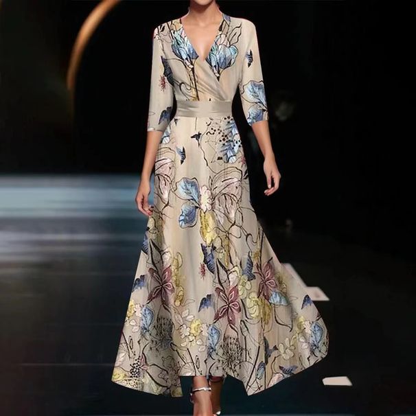 Women's Clothing Temperament Three Quarter Sleeve Long Dress_ecoleips.com