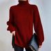K New High Collar Knitted Shirt Medium To Long With Raglan Sleeves, High Collar With Fork, Soft And Comfortable For Women's Wear_ecoleips.com