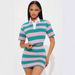 Women's Clothing Autumn New Products Navel Baring Contrast Color Striped Shirt Collar Skirt Suit For Women_ecoleips.com