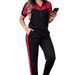 Women's Casual Contrast Trim Hooded Top And Striped Straight Leg Pants Two-Piece Outfit Short Sleeve Set_ecoleips.com