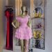 European And American Style Sweet Cowl Neck Three Dimensional Floral Short Dress for Women Sleeveless Cake Pink_ecoleips.com