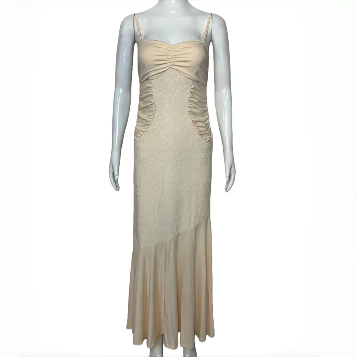 Women's French Chic Halter Lace Ruched Maxi Dress – Sweet Sexy Resort Gown For Spring Summer 2026_ecoleips.com