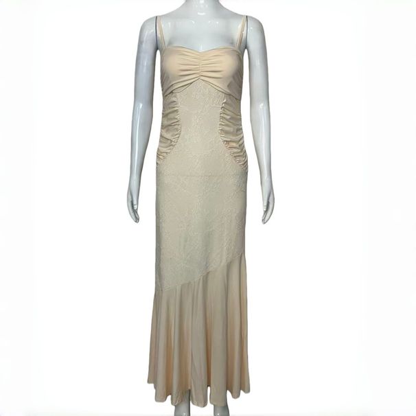 Women's French Chic Halter Lace Ruched Maxi Dress – Sweet Sexy Resort Gown For Spring Summer 2026_ecoleips.com