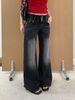 Women Vintage Washed Black Flare Jeans, High Waist Triple Button Stretch Denim Bootcut Pants, Slim Fit Retro Wide Leg Trousers For Daily Street Club C_ecoleips.com