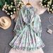 Romantic Ruffled Collar Long Sleeved Dress For Early Summer Sweet Youthful Style Tie Waist Slim Fit Printed Women's Dress_ecoleips.com