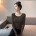 Women Will Wear Tight-fitting Pure Desire U-neck Slim-fitting Fashion Bottoming Shirt In Autumn And Winter 2025, Simple Long-sleeved T-shirt_ecoleips.com