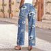 Cross-border 2026 Retro Random Print Loose Wide-leg Denim Spring-summer Floral Pattern Straight High-waisted Jeans_ecoleips.com