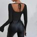 K New Slim Fit Long Sleeve Square Neck Pullover Knit Top T-Shirt For Women_ecoleips.com