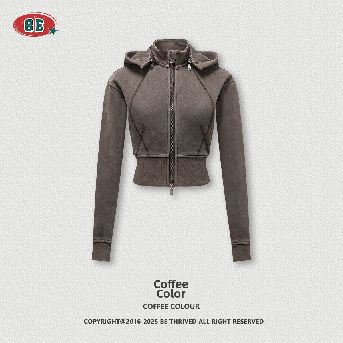 BE Women's Retro Detachable Hooded Sweatshirt Zipper Jacket Short Waist European American Style Autumn Clothing Lulu Theme_ecoleips.com