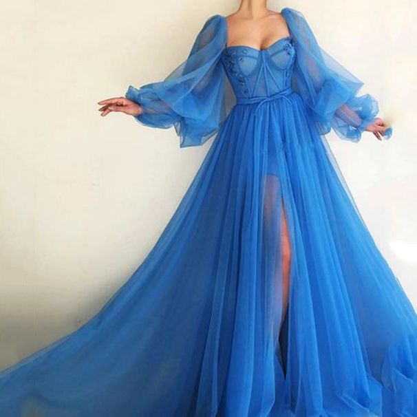 Women's Clothing Temperament Fashion Dress Mesh Slit Big Swing Wedding Dress _ecoleips.com