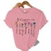 European And American Cross-border Foreign Trade Women's Floral Letter Print Round-neck Short-sleeve T-shirt Top_ecoleips.com