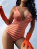 Women's Clothing Multi-Color Print One Piece Bikini Swimsuit V-Neck Slimming Adjustable Back Padded Bra Sexy Vacation Style_ecoleips.com