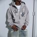 Women's Clothing Unisex Street Style Hooded Cardigan Sweatshirt Loose Fit Star Print Zip Up Drawstring Fashion_ecoleips.com