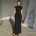 2025 Autumn New Fashion Elegant Slim Fit Ruched Tie Short Sleeve Dress For Women Wholesale_ecoleips.com