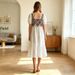 Vintage Bohemian Style Crochet Square Neck Dress, Summer Breathable Loose Slimming Mid-Length Elegant White Dress_ecoleips.com