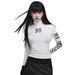 Women's Slim Fit Mock Neck Long Sleeve Top, Printed Letter Streetwear Base Layer Shirt, Sexy Chic Essential_ecoleips.com
