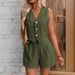 Women's Clothing Women's Linen Vest And Shorts Set Style Spring Summer Casual Commuter V Neck Front Button Summer Clothing_ecoleips.com