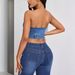 In Stock-15321 # Cross-border European And American Foreign Trade Women's Clothing INS Deep V Backless Denim_ecoleips.com