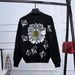 Daisy-Embroidered Knit Sweater & Pants Set – Rhinestone Two-Piece Outfit (S-XXL) | Black | Streetwear & Casual Chic_ecoleips.com