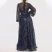 Fashion Sequin Mesh High Waist Evening Dress Ladies Sexy V Neck Long Sleeved Pleated Dress Elegant Solid Color Slim Robe Dresses_ecoleips.com