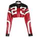 Women's Cropped Faux Leather Varsity Jacket, Red Black Color Block Letter Print Long Sleeve Zip Up Streetwear Coat, Casual Hip Hop Outerwear For Daily_ecoleips.com
