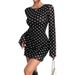 2025 New Elegant Women's Mesh Polka Dot Printed Round Neck Backless Long Sleeved Dress_ecoleips.com