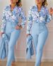 Women's Clothing Casual Suit Printed Stand Collar Long Sleeved Shirt Top And Trousers Two Piece Set_ecoleips.com