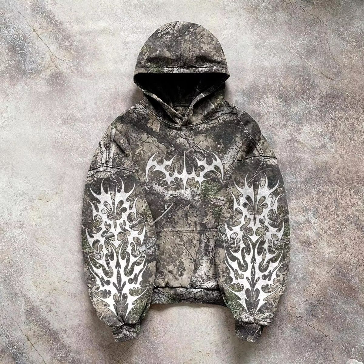 Foreign Trade Camouflage Hooded Jacket Sweatshirt Loose New Printing Unisex Pullover Street Trend Y2K Retro_ecoleips.com