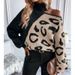 Women's Sexy Off-Shoulder Leopard Print High Neck Knit Sweater - Fall/Winter Fashion Pullover With Patchwork Design_ecoleips.com