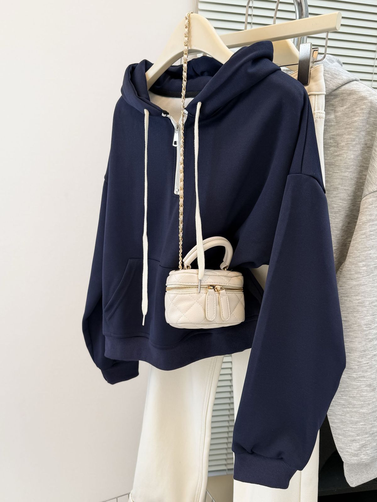 American-style Short Half-zip Hooded Sweatshirt For Women, Spring And Autumn Thin Korean-style Loose Top_ecoleips.com