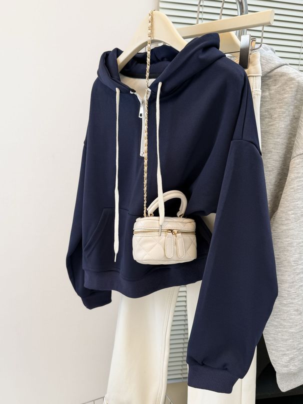 American-style Short Half-zip Hooded Sweatshirt For Women, Spring And Autumn Thin Korean-style Loose Top_ecoleips.com