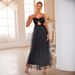 Women’s Clothing Mesh Sequined Suspender Evening Dress Women's Long Banquet Temperament Lady Slim Fit Dress_ecoleips.com