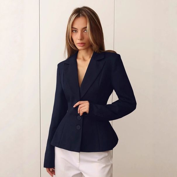 Elegant Commuting Pleated Blazer For Women 2025 Winter European And American Cross-Border Professional Slim-Fit Women's_ecoleips.com