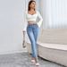 Voya Women's 2026 Elegant And Generous Temperament Collar, Waist Strap, Trumpet Long Sleeved Dating Slim Fit Short Top_ecoleips.com