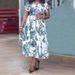 Women's Clothing Large Size Women's Printed Stand Collar Belt Dress_ecoleips.com