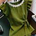 Summer Chic And Alluring Lace Trimmed Short Sleeved Shirt For Women, Stylish And Slimming Top._ecoleips.com