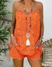 Women's temperament elegant sleeveless drawstring ruffled hollow camisole shorts suit_ecoleips.com