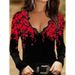 Women's Floral T-Shirt Long Sleeve V Neck Base Shirt European American Style For Autumn Winter_ecoleips.com